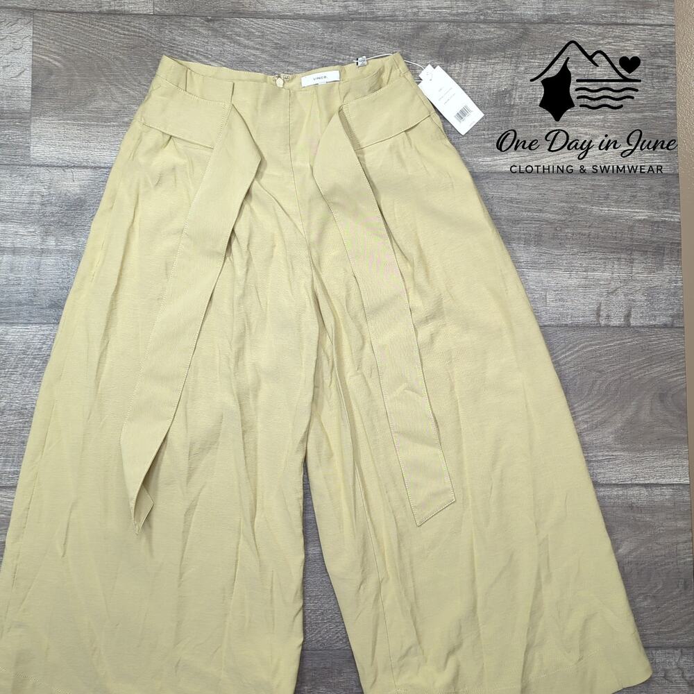 Vince Wide Leg Crop Pants Maize Beige Belted High Rise NWT $395 Size 0